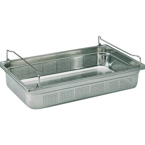 Bac gastronorme perforé inox - avec anses panier - GN 1/1 profondeur 15 cm