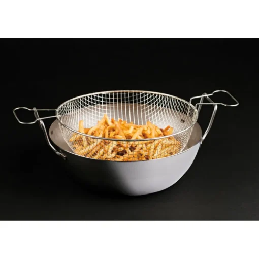 Bassine à friture en tôle d'acier noire avec panier 32 cm