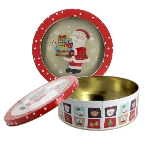 Boîte ronde à biscuits de Noël bonhomme de neige en métal - Ø 22,7 cm