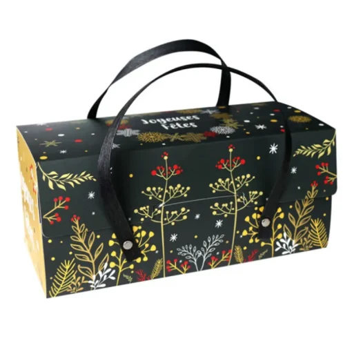 Boîtes à bûche à poignées au décor végétal 35 x 11 x 11 cm (x 12)