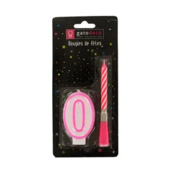 Bougie musicale rose + chiffre 0 sur pique