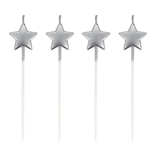 4 bougies étoiles à piquer argentées