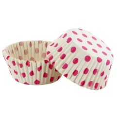Caissettes cupcakes blanches à pois roses (x50)