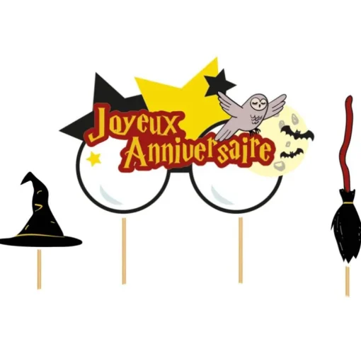 Cake topper assortis "Joyeux anniversaire" thème Sorciers