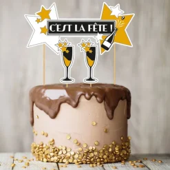 Cake topper assortis thème Festif "C'est la fête"