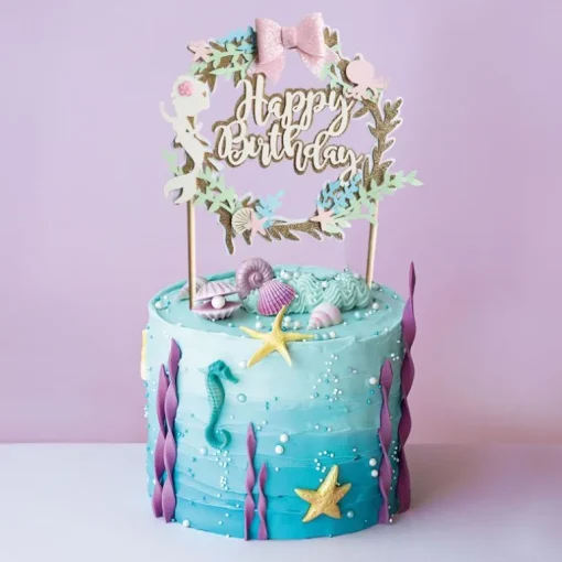 Cake topper "Happy birthday" thème sirène