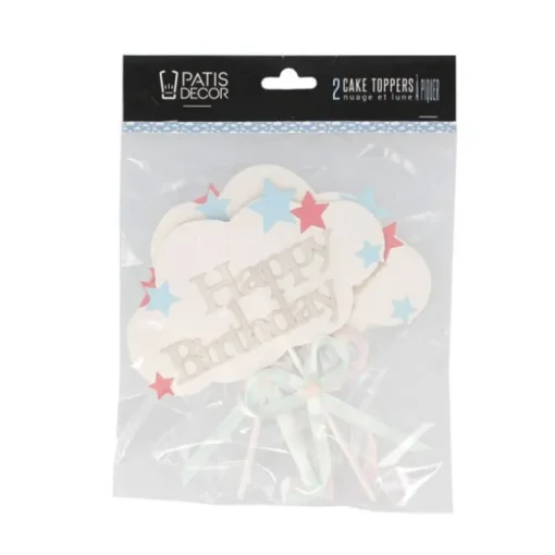 Cake Toppers nuages Happy Birthday (x 2)