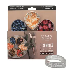 Cercles tarte "goutte" perforé en inox - 9,5 x 8 x 2,5 cm x 6