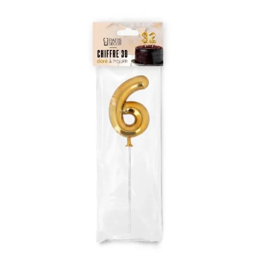 Chiffre 3D 6 doré sur pique