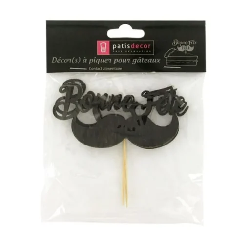 Cupcake Toppers Moustache "Bonne Fête" (x 2)