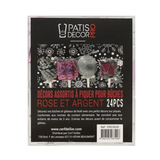 Décors assortis rose argent à piquer sur bûches (x24)