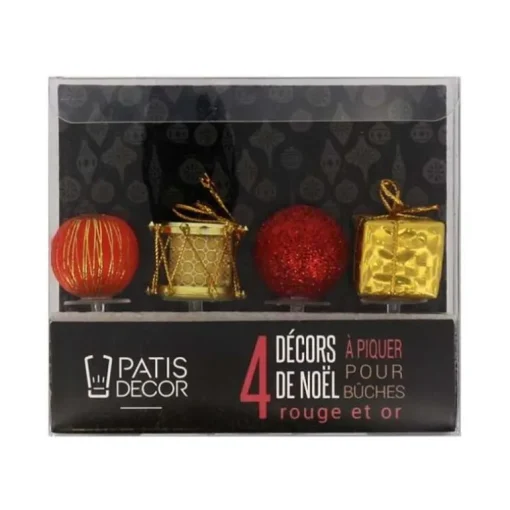 Décors de Noël assortis rouge doré sur pique (x4)