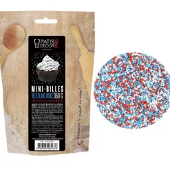 Décors mini billes bleu blanc rouge comestibles 350 g