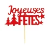 Décors sur pique "Joyeuses Fêtes" rouges (x30)
