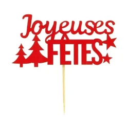Décors sur pique "Joyeuses Fêtes" rouges (x30)