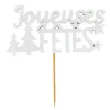 Décors sur pique "Joyeuses Fêtes" blancs (x30)