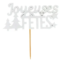 Décors sur pique "Joyeuses Fêtes" blancs (x30)