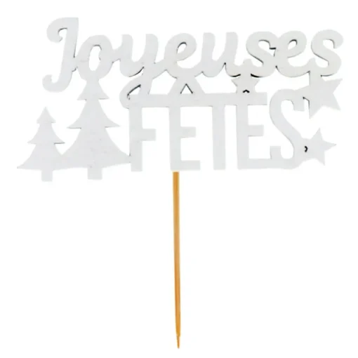 Décors sur pique "Joyeuses Fêtes" blancs (x30)