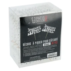 Décors sur pique "Joyeuses Fêtes" blancs (x30)