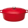 Le Chasseur cocotte ovale avec couvercle rouge 31 x 26 cm