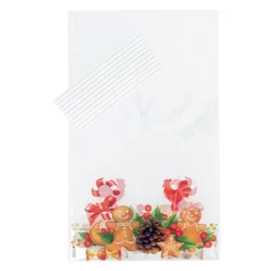 Lot sachets motif bonhommes en pain d'épices + liens - 14 x 23 cm (x10)