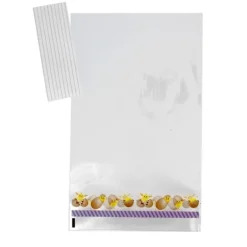 Lot sachets motif poussins + liens - 14 x 23 cm (x10)