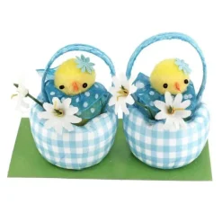 Poussins dans un panier vichy (x2)