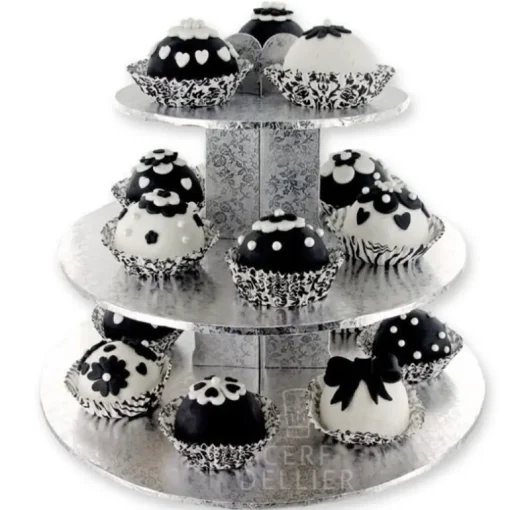 Présentoir cupcakes argent rond