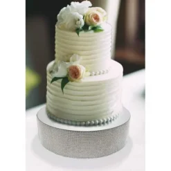 Présentoir gâteau effet miroir et contour en strass 35 cm