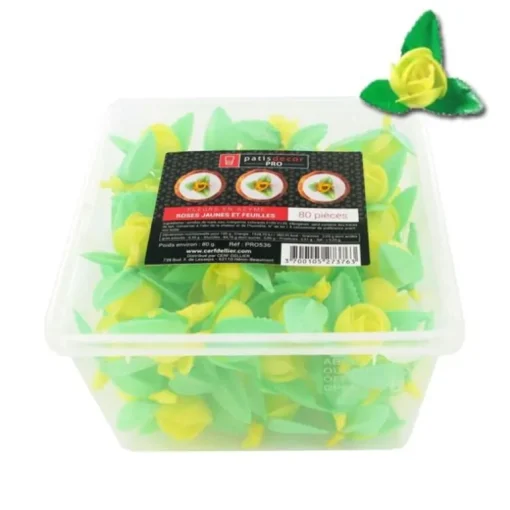 Roses jaunes et feuilles en azyme (x80)