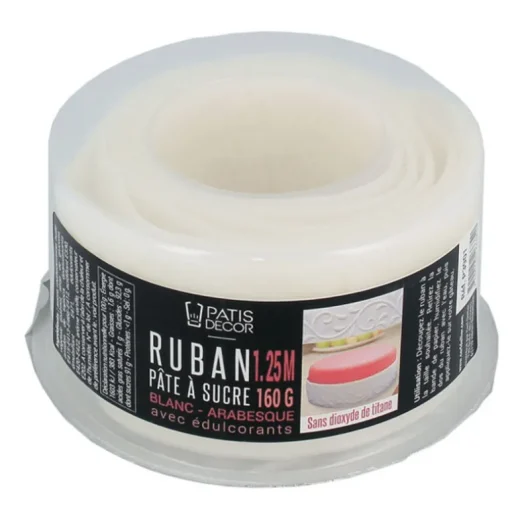 Ruban pâte à sucre blanc arabesques (1,25 m)