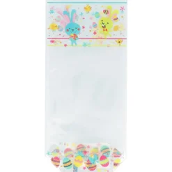 Sachets polypro Lapins de Pâques + liens 10 x 22 cm (x5)